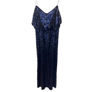 Aidan Mattox Sequined Black Blouson Maxi Dress Formal Gown Metallic Size 10